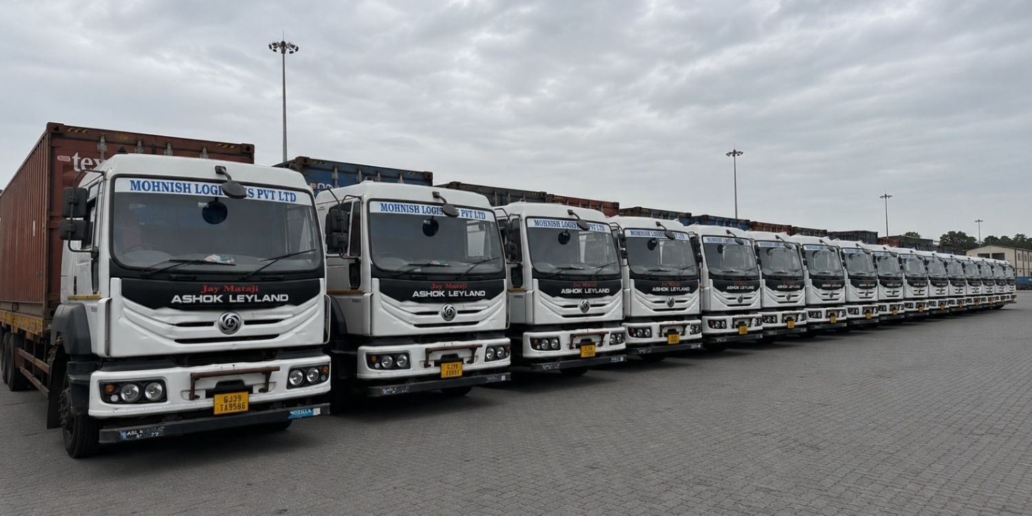 Mohnish Logistics fleet of Ashok Leyland trucks lined up